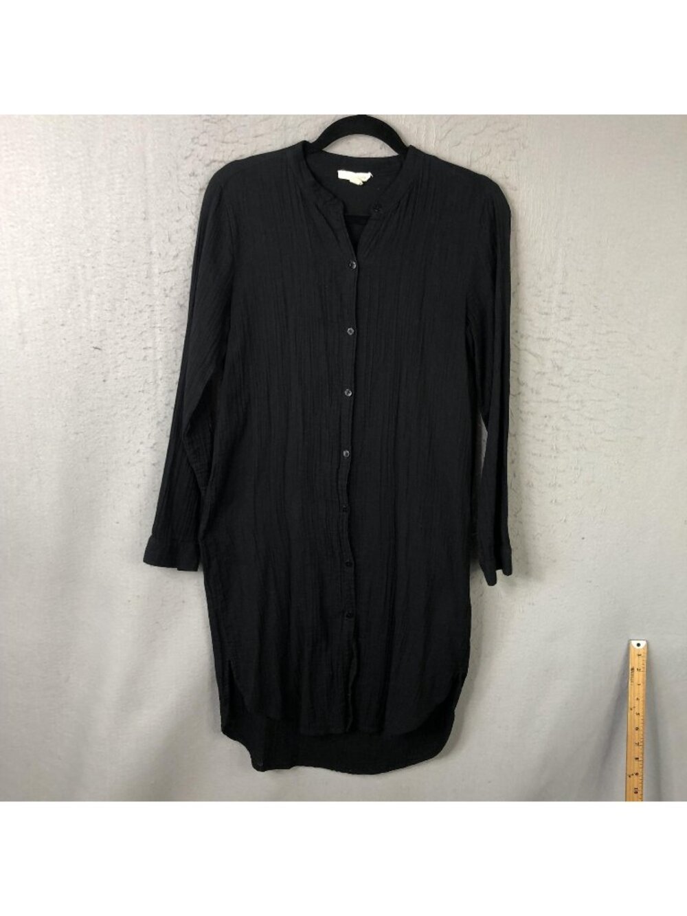 Eileen Fisher Dress Womens XS Black Cotton Shirt Midi Button Front Minimalist